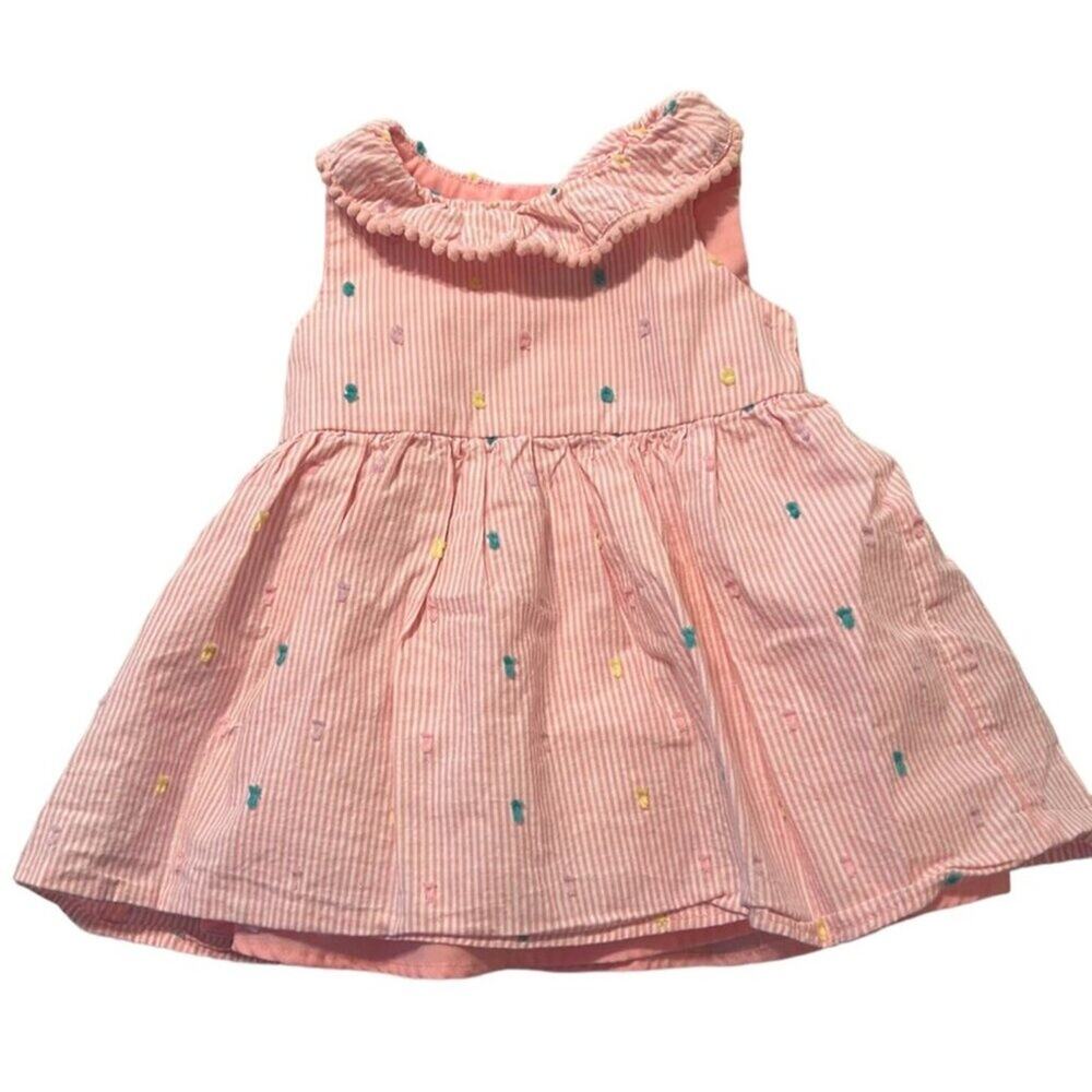 Rare Editions Dress Infant Girls Size 3-6 months Pink White Stripe Textured Deta